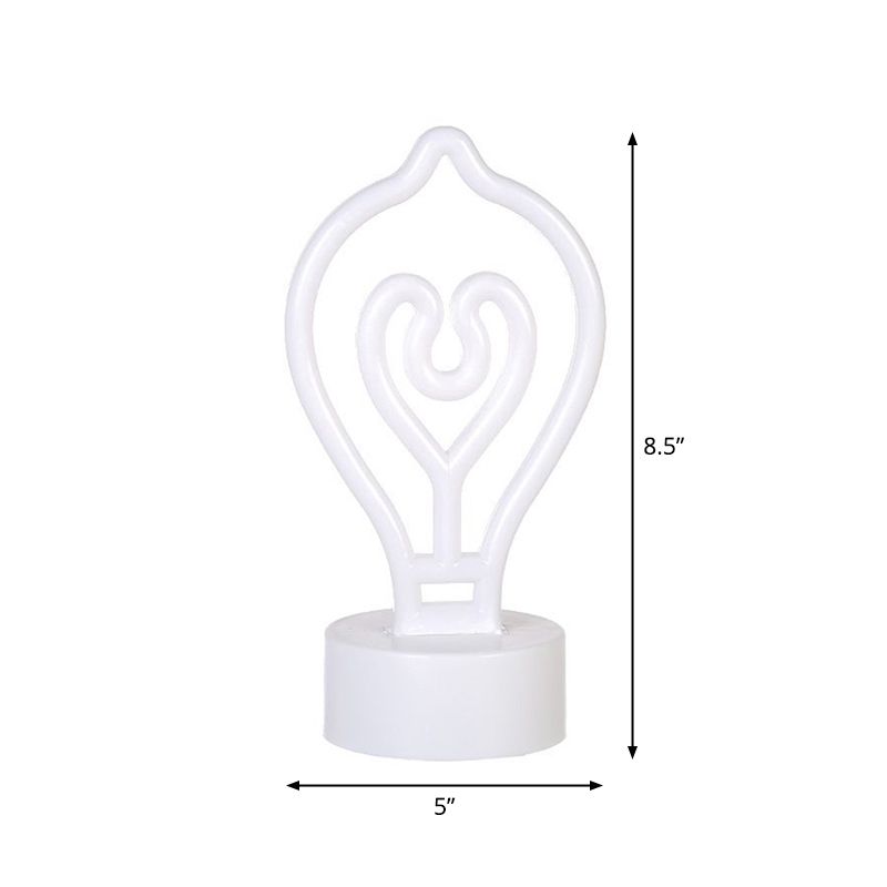 Cartoon LED Table Light White Bulb Shaped Battery Operated Night Lighting with Plastic Shade