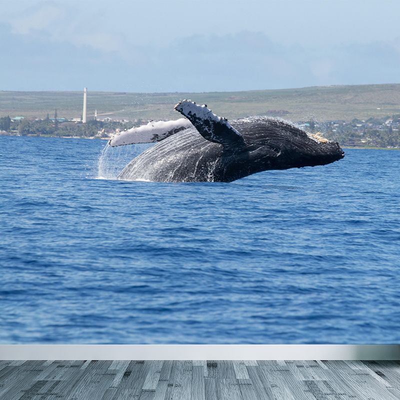 Humpback Whales Mural Eco-friendly Wallpaper Soft Color Wall Decor for Living Room