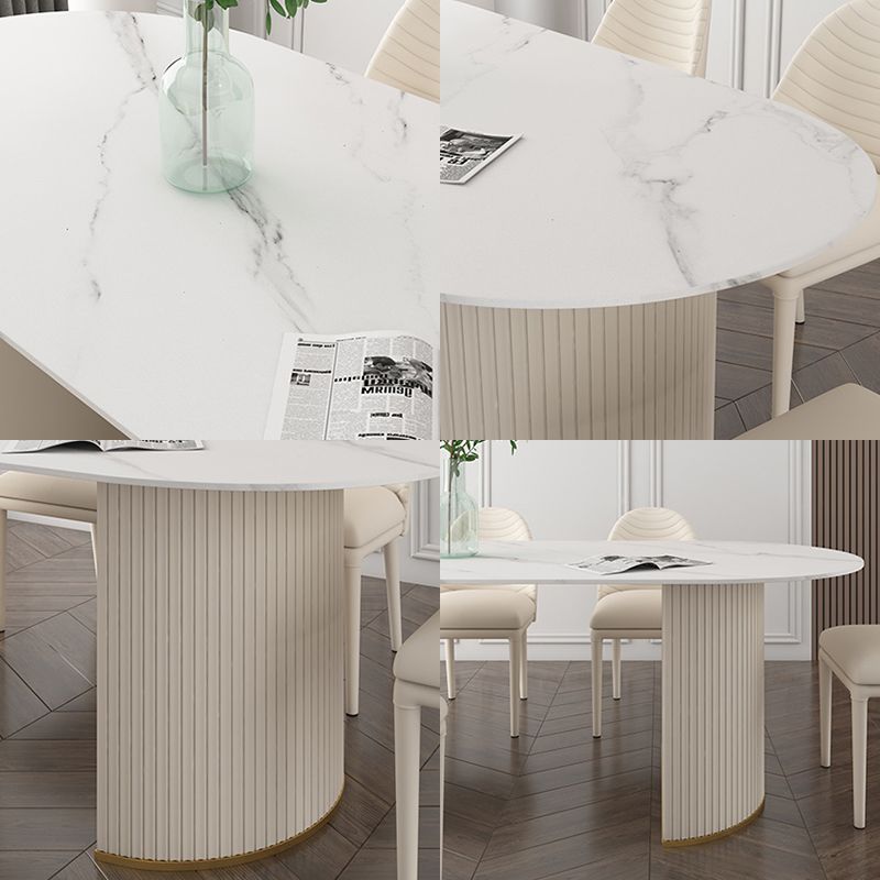 Traditional Luxury Oval Dining Table Sintered Stone Table with White Double Pedestal for Dining Room