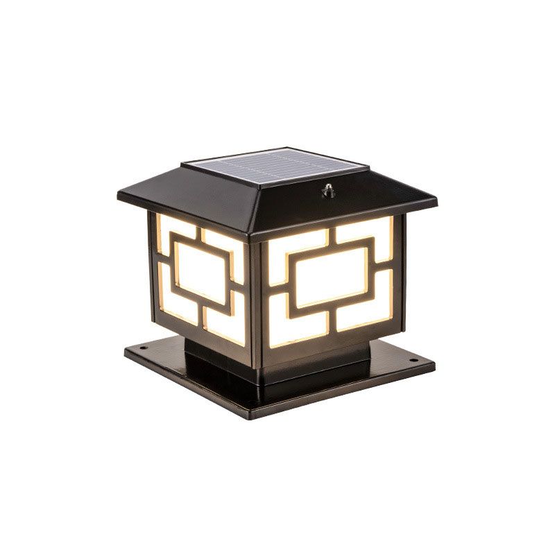 Classic Rectangular Landscape Lamp Single-Bulb Acrylic Pier Mount Light for Courtyard