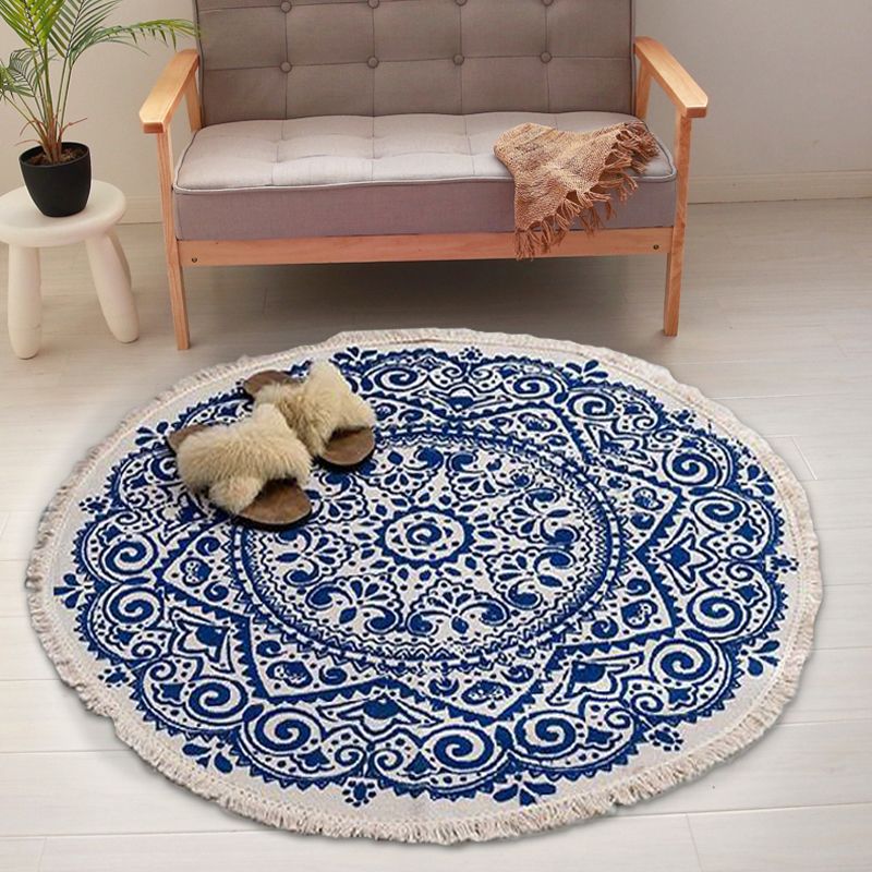 Moroccan Tribal Flower Pattern Rug Multicolor Cotton Rug Non-Slip Pet Friendly Washable Area Rug for Bedroom