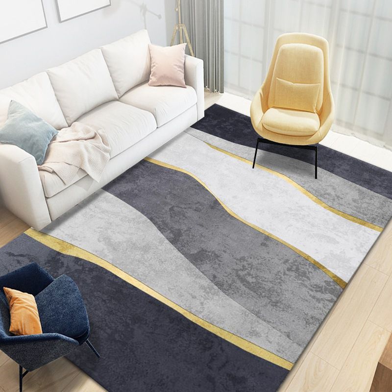 Modern Gray Rug Polyester Graphic Indoor Rug Washable Area Rug for Drawing Room