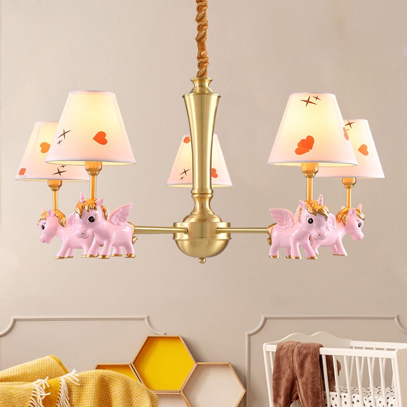Motif de coeur lustre éclairage enfants tissu suspension de chambre à coucher avec licorne décorative