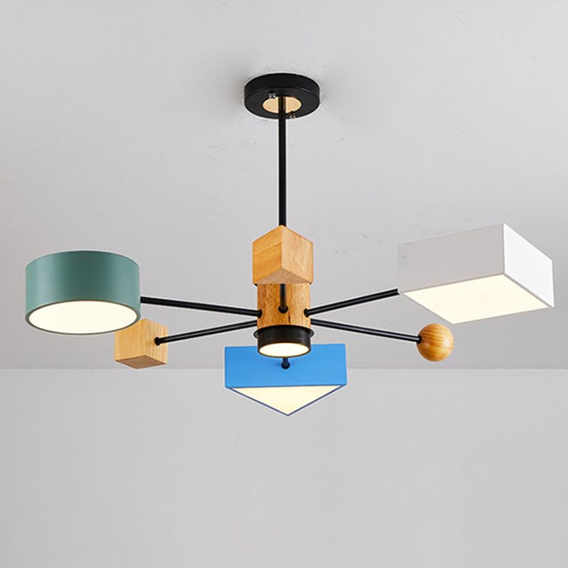 Luce a ciondolo a LED LED in legno con moderno lampadario di macaron in stile creativo con ombra acrilica