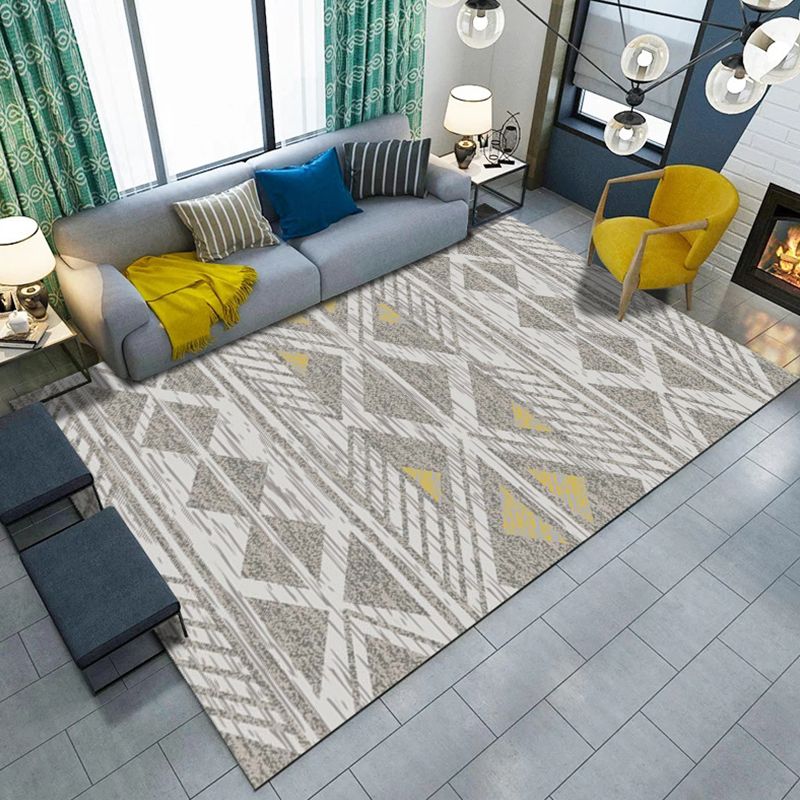 Simple Nordic Style Rug Multi Colored Geometric Print Carpet Washable Non-Slip Stain Resistant Rug for Home
