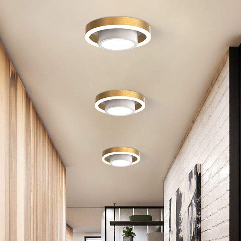 Iluminación empotrada LED de techo de acrílico pequeña, aro doble, color negro nórdico/café/dorado, para pasillo