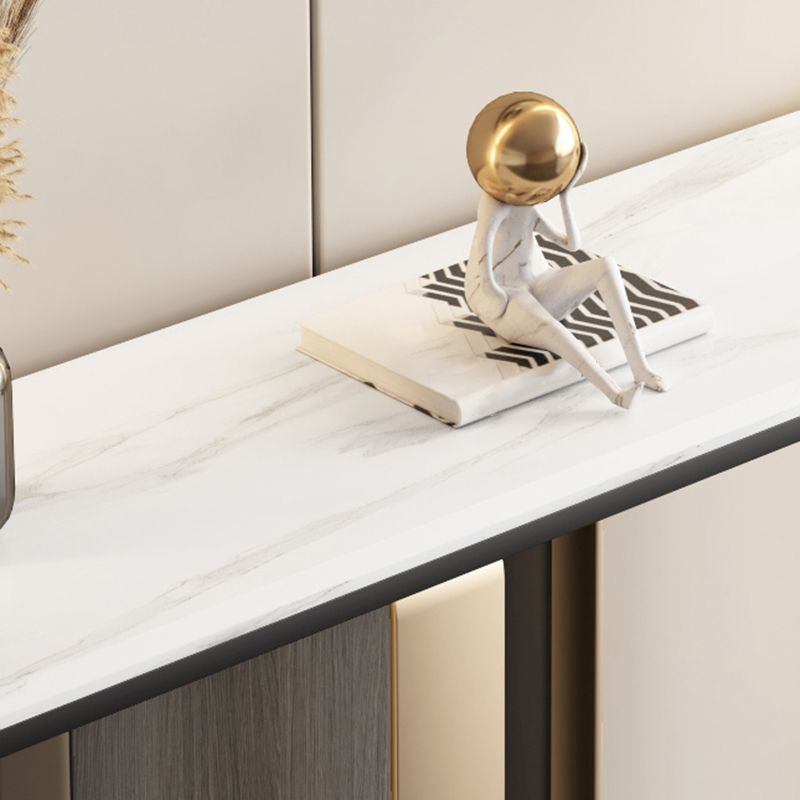 White Stone Console Table 1 Shelf 31.5" Tall Accent Table for Hall