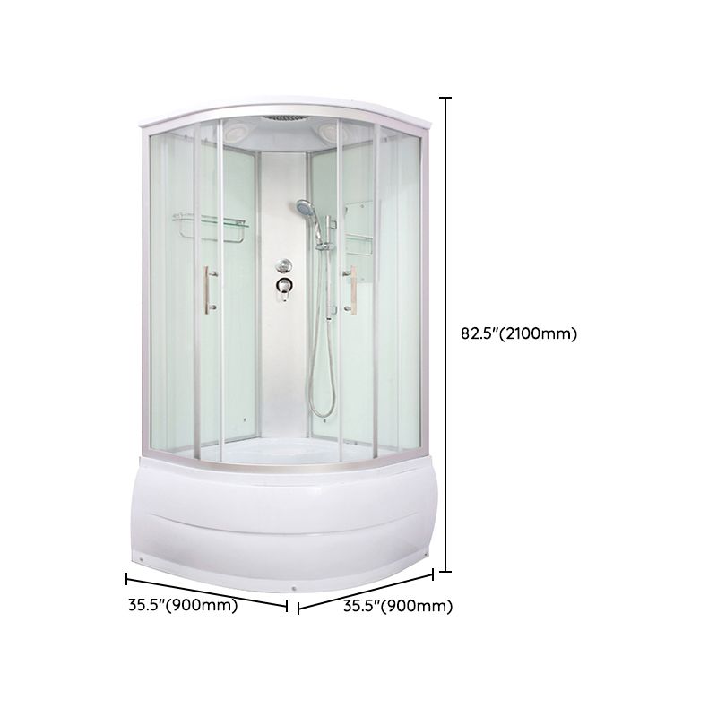 Round Shower Stall Double Sliding Shower Stall with White Base and Rain Shower