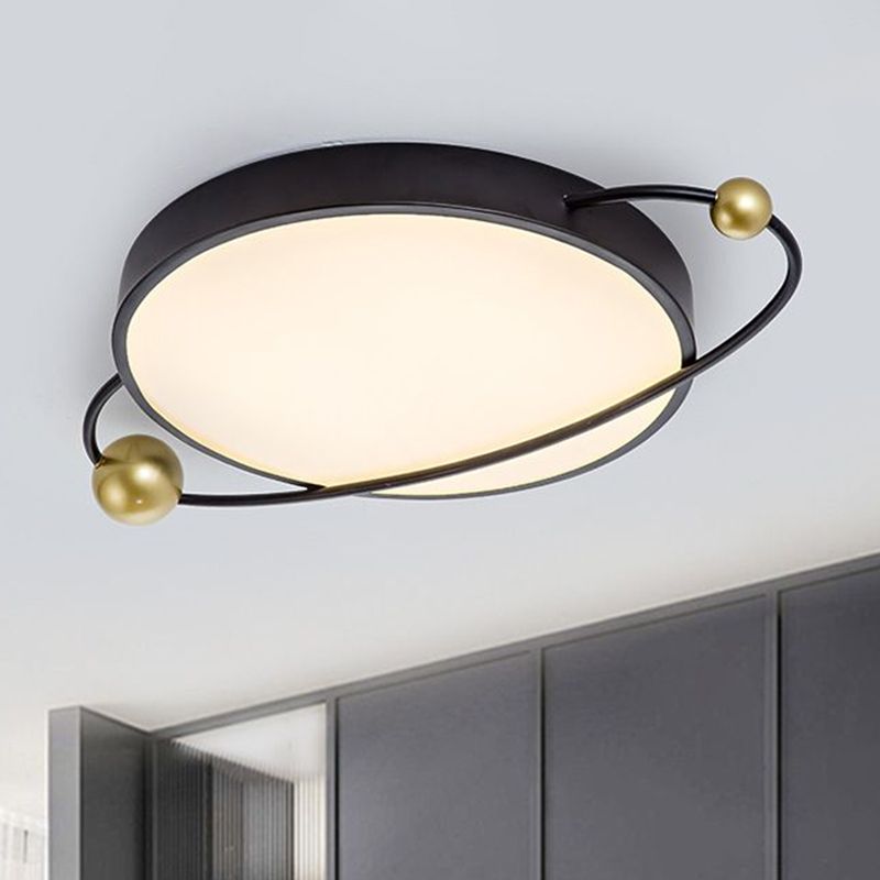 Planet Shaped LED Flush Mount Modern Metallic Living Room Flushmount Ceiling Light with Acrylic Diffuser
