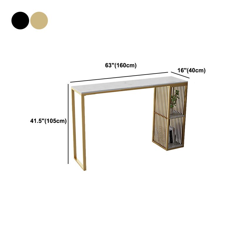 Stone Bar Dining Table Glam Rectangle Bar Table with Double Pedestal for Kitchen Porch