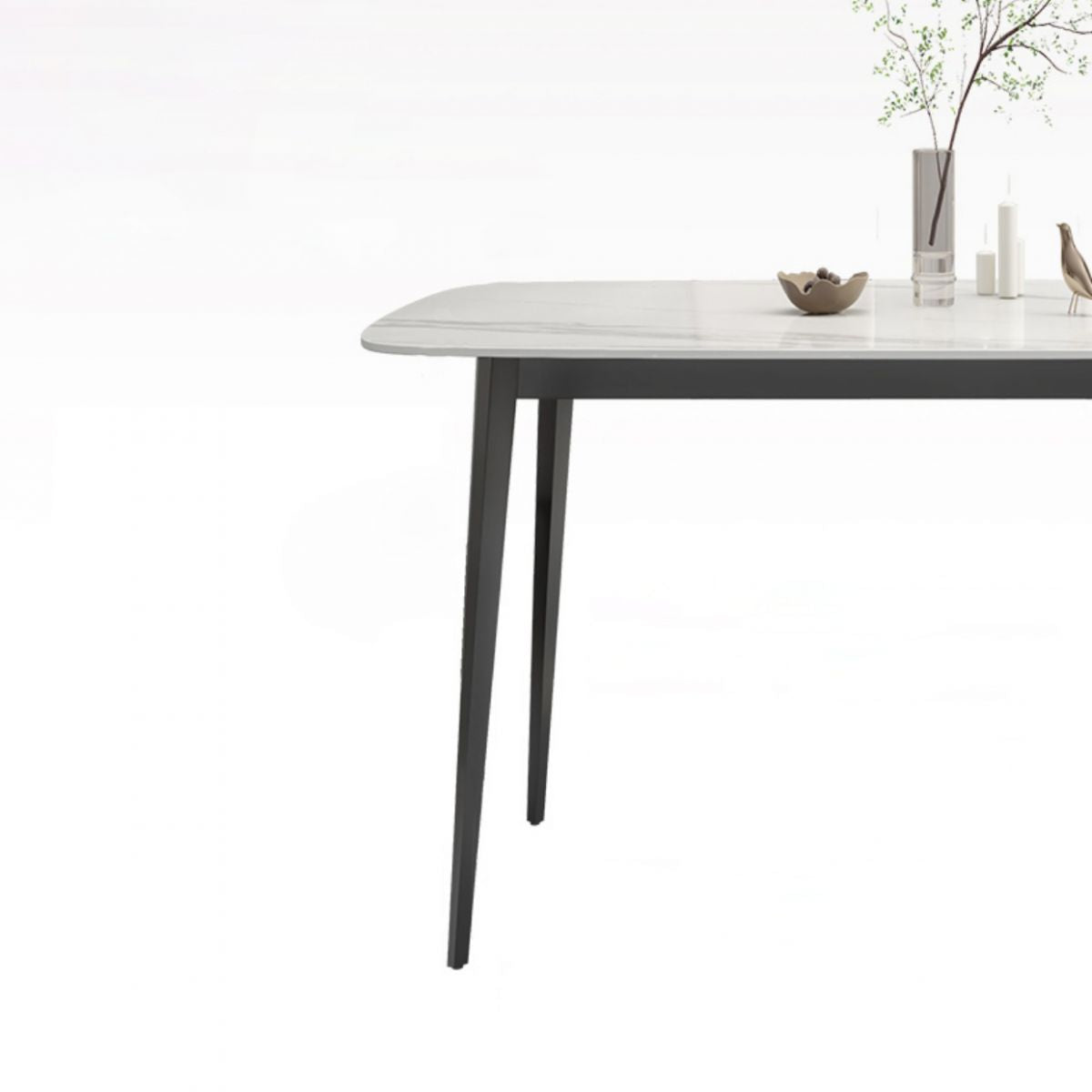 White Contemporary Rectangular Stone Dining Table with Steel Base