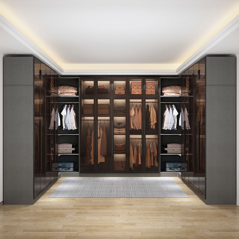 Contemporary Style Wardrobe Gray Wood Wardrobe Closet with Shelves