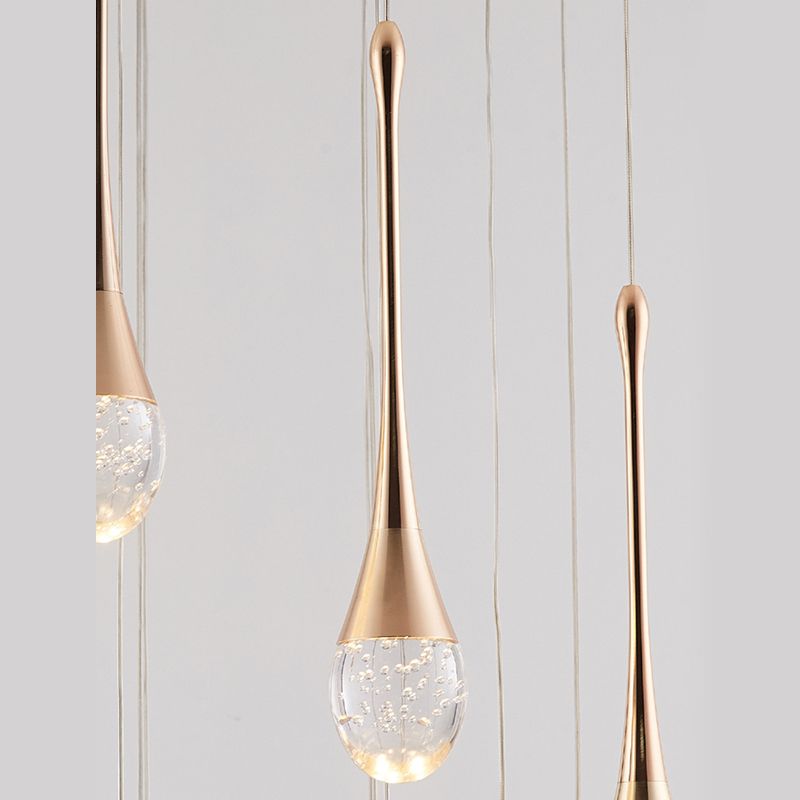 Crystal Rain Shaped Suspension Light Modern Gold LED Pendant Light for Duplex House