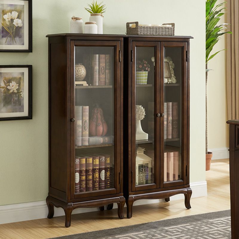 Traditional Rubber Wood Display Stand Glass Doors Hutch Cabinet with Doors for Dining Room