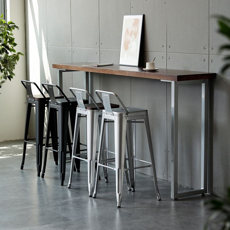 Industrial Wood Top Barstool Iron 4 Legs Bar Stool for Coffee Shop
