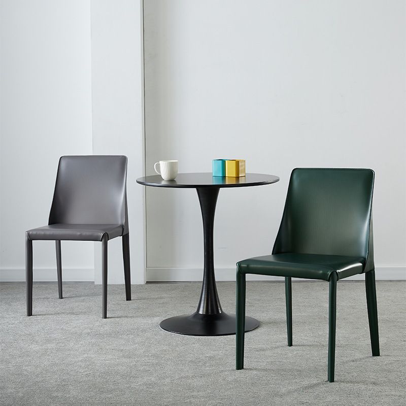 Modern Leather Dining Chairs Armless Side Chairs with Metal Legs for Home Use