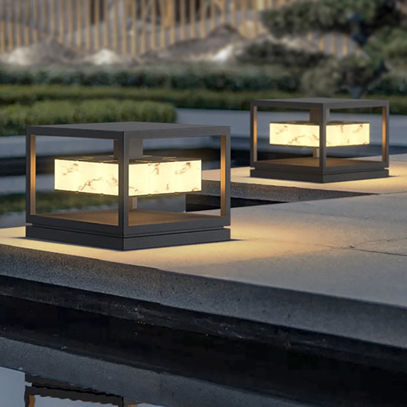 Modern Simple Metal Outdoor Light Cube Shape Waterproof Pillar Lamp for Outdoor