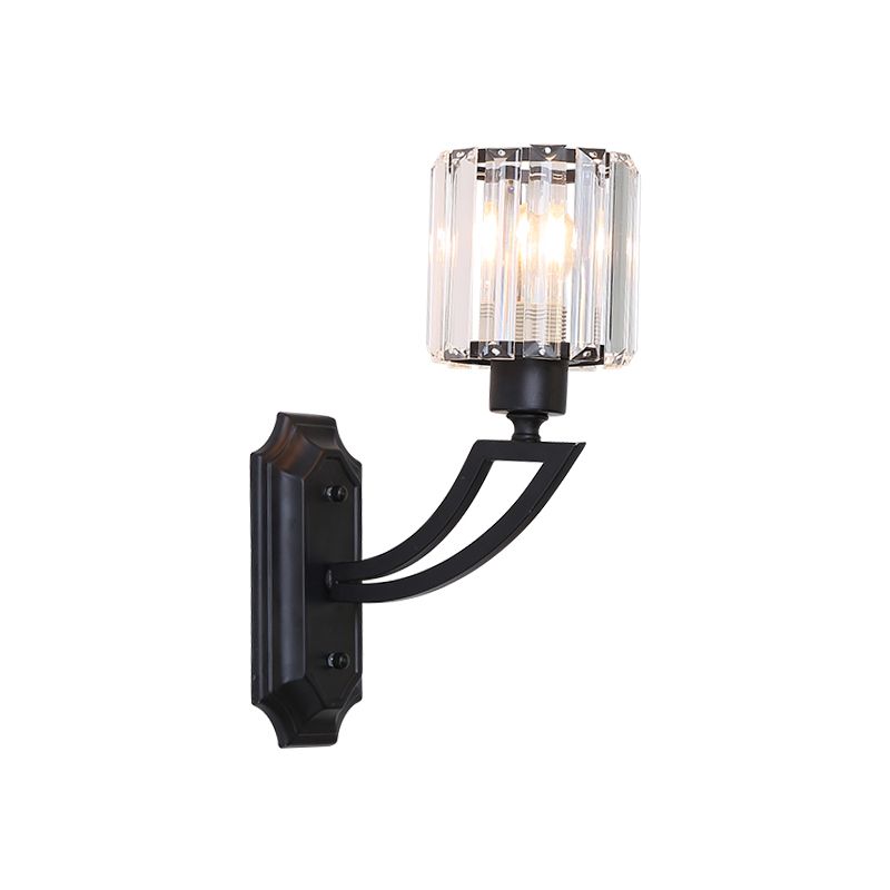 Cylinder Crystal Wall Mount Light Fixture Traditional 1 Bulb Bedroom Surface Wall Sconce in Black