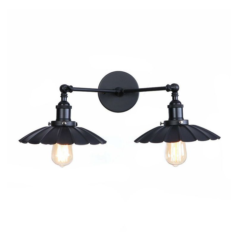 2 lichten wandmontage armatuur retro conische/geschulpte pivot schaduw metalen wandlamp in het zwart voor badkamer