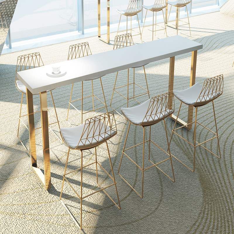 Glam Pub Height Dining Table White and Gold Counter Height Table