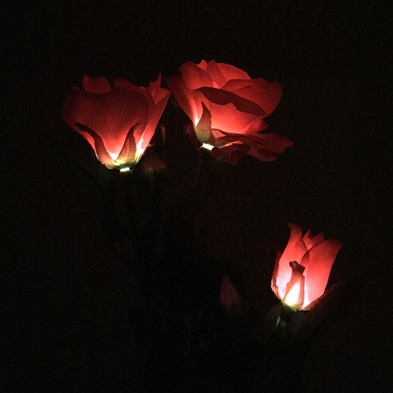 1 Pc Artificial Rose Bouquet Outdoor Solar Ground Lighting Plastic Contemporary LED Landscape Light