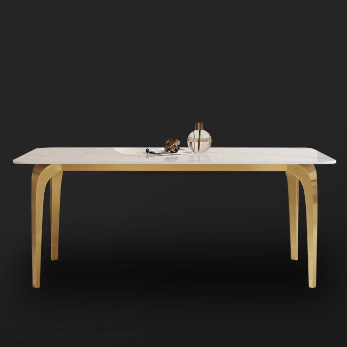 Glam Style Dinner Table Rectangle Stone Dining Room Table in White