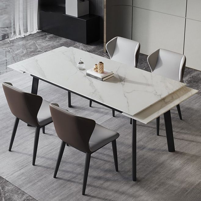 Modern Kitchen Foldable Dining Room Set with  Sintered Stone Top and Black Base Dining Furniture Set