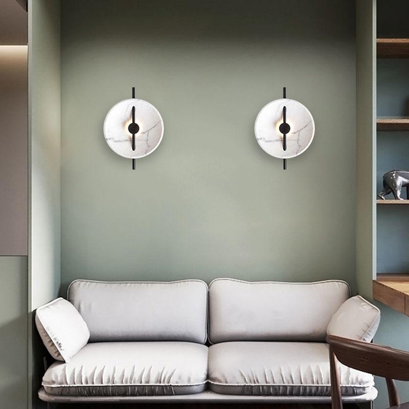 Postmodern Marble Wall Light Round LED Wall Sconce in White for Living Room
