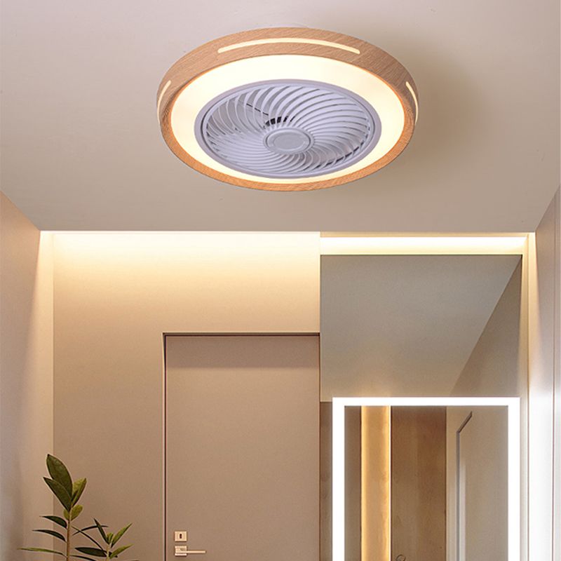 Holz Finish Runde Lüfter Lampe Nordic Metall LED Semi Flush Montiertes Licht für Schlafzimmer