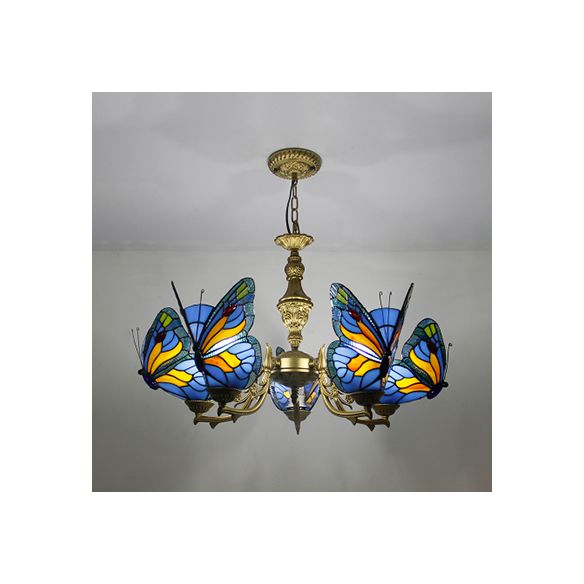 Luminaire de plafond papillon de style loft avec chaîne talonnée à chaîne talonnée pendentif éclairage en blanc / rouge / bleu / orange-vert