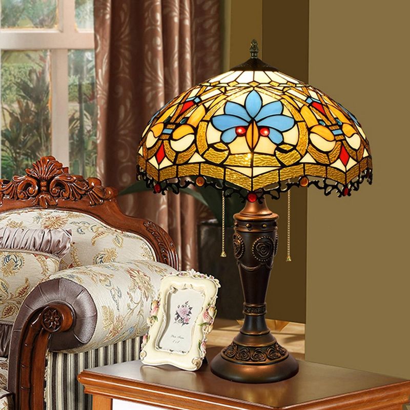 Tiffany Style Table Lamp 2 Lights Desk Lamp with Glass Shade for Bedroom