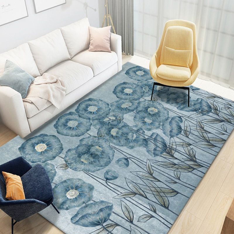 Modern Floral Printed Indoor Rug Trendy Simplicity Rug Polyester Non-Slip Backing Carpet for Living Room