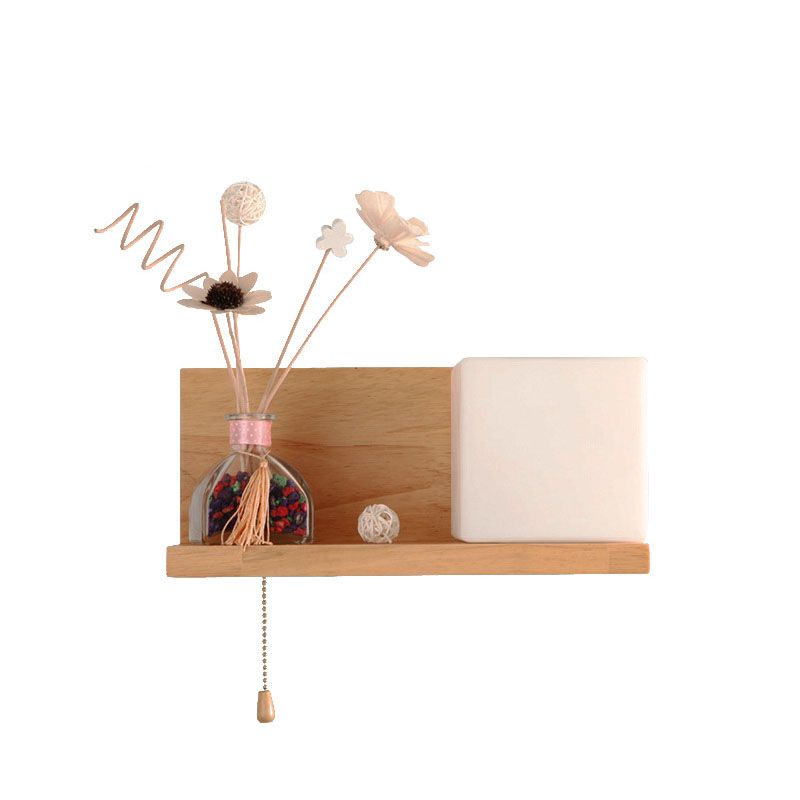 Luz de apliques de pared de madera simple 1 luz con luz de pared de sombra de vidrio para el dormitorio (sin decoración)