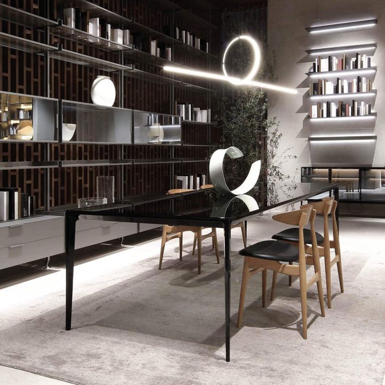 Contemporary Style Tempered Glass Dining Table 4 Legs Aluminum Alloy Base Rectangle Table for Home