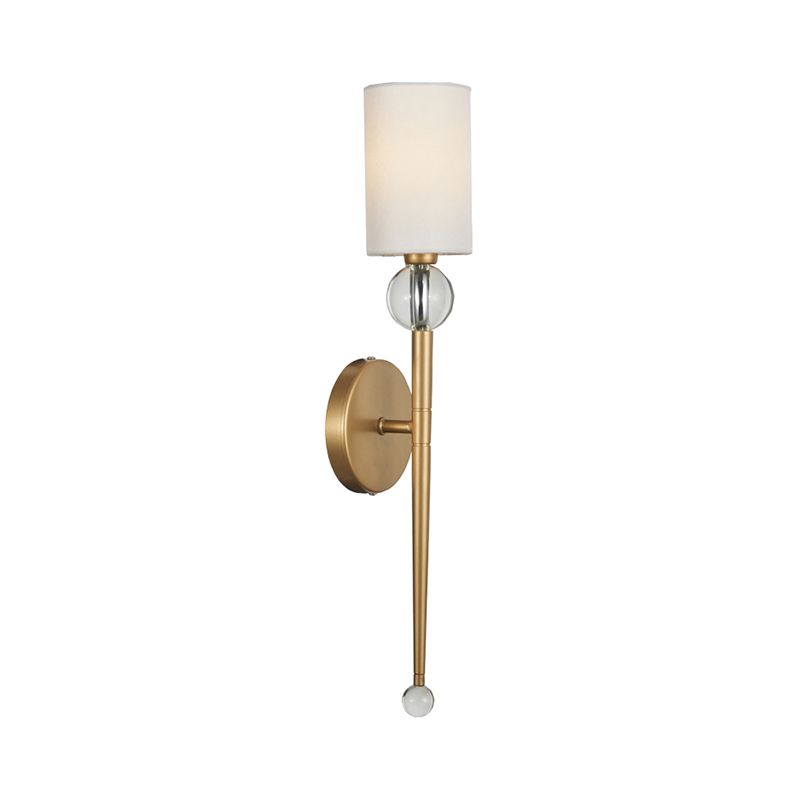 Fabric Cylindrical Wall Mount Light Modern 1 Bulb Living Room Sconce Light with Clear Crystal Accent in Gold