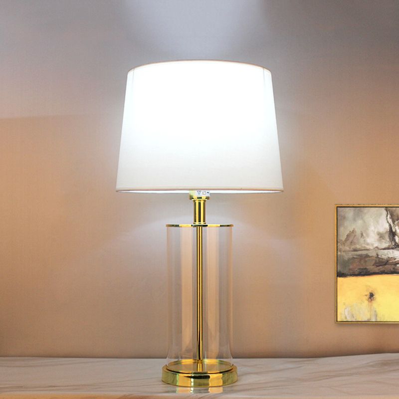 Modernismo 1 scrivania head leggera leggera lampada da tavolo da tamburo affusolato conico con tonalità in tessuto
