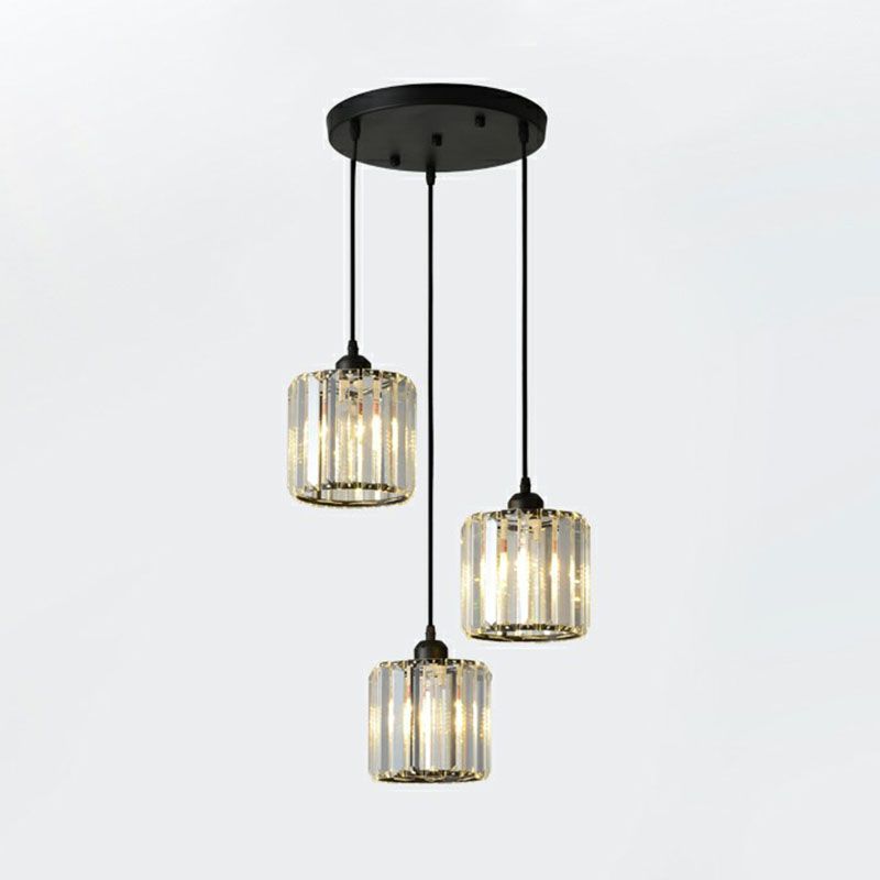 Postmodern Geometry Multiple Hanging Light Clear Crystal Block 3-Light Living Room Ceiling Pendant