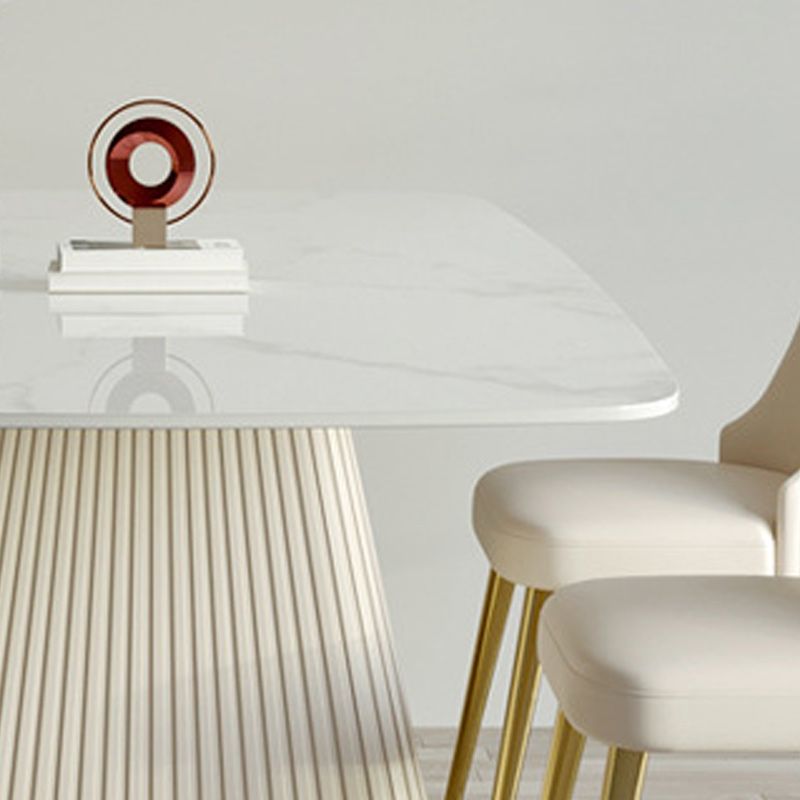 Stone Top Dining Table Rectangle Dining Table with Pedestal Base in White