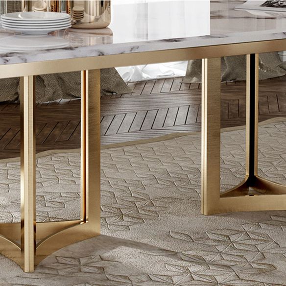 Glam Sintered Stone Dining Table Set with Double Pedestal Base Dining Furniture