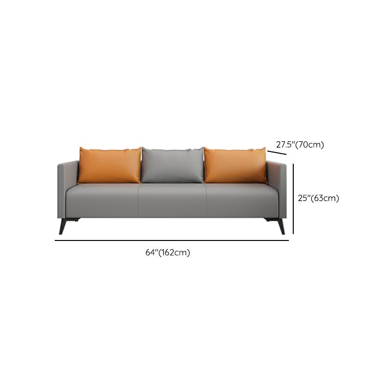 Leather Grey Sofa Stationary Square Arm Seating for Living Room