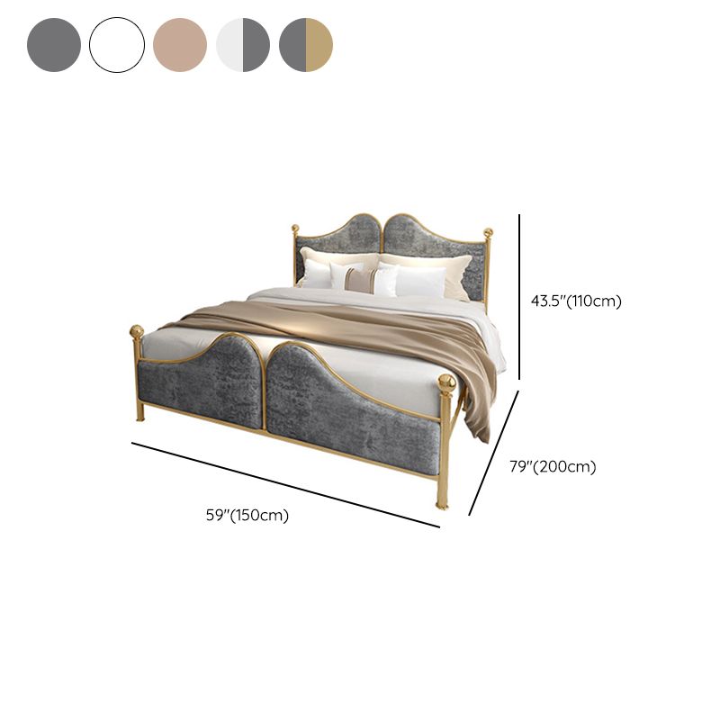 Glam Standard Bed with Upholstered Headboard in Iron Frame Bed