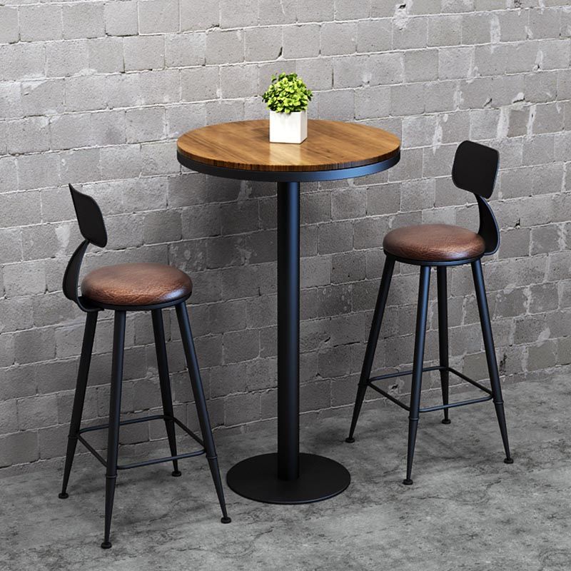 Industrial Solid Wood Bar Table Set 1/2/3/7 Pieces Counter Table with Upholstered Stools