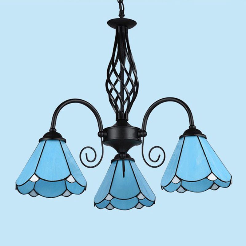 Blaues Glas Blumenkronleuchter leichter Mittelmeerschwarz Deckenhängung Lampe für Wohnzimmer