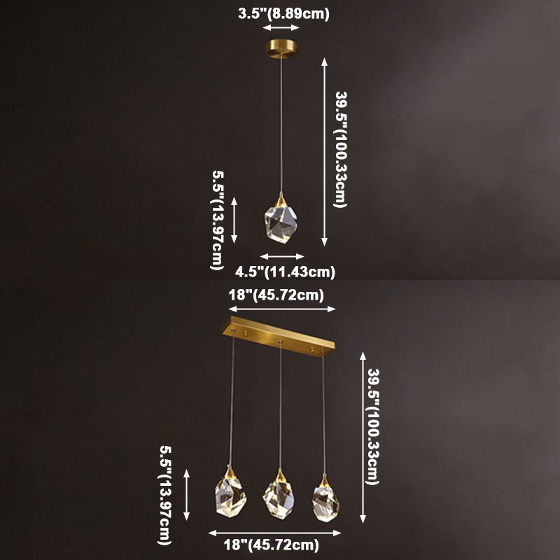 Luz colgante LED de cristal dorado en lámpara colgante geométrica de cobre de estilo artístico moderno
