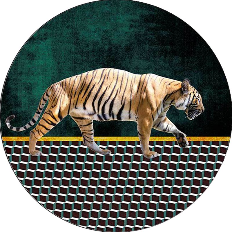 Simple Modern Rug in Brown and Blue Animal Tiger Triangle Pattern Rug Polyester Anti-Slip Backing Carpet for Home Decor