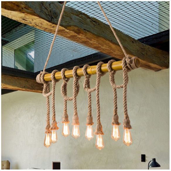 Luce a ciondolo dell'isola di bambù marrone in tela industriale in stile retrò la luce del soffitto per il ristorante