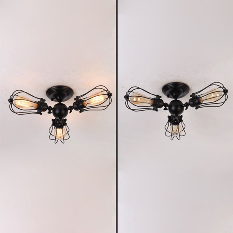 Industrial Style Flush Mount Metal Ceiling Light  in Black for Hallway