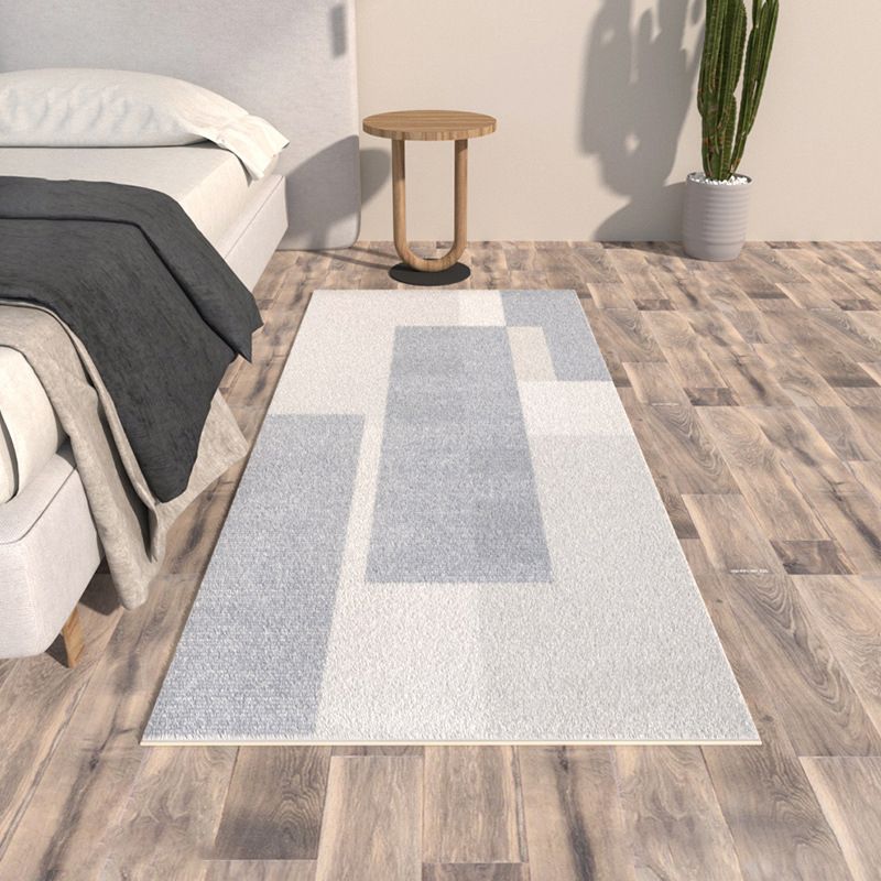 Simple Line Rug Polyester White Rug Tear Resistant Rug for Bedroom