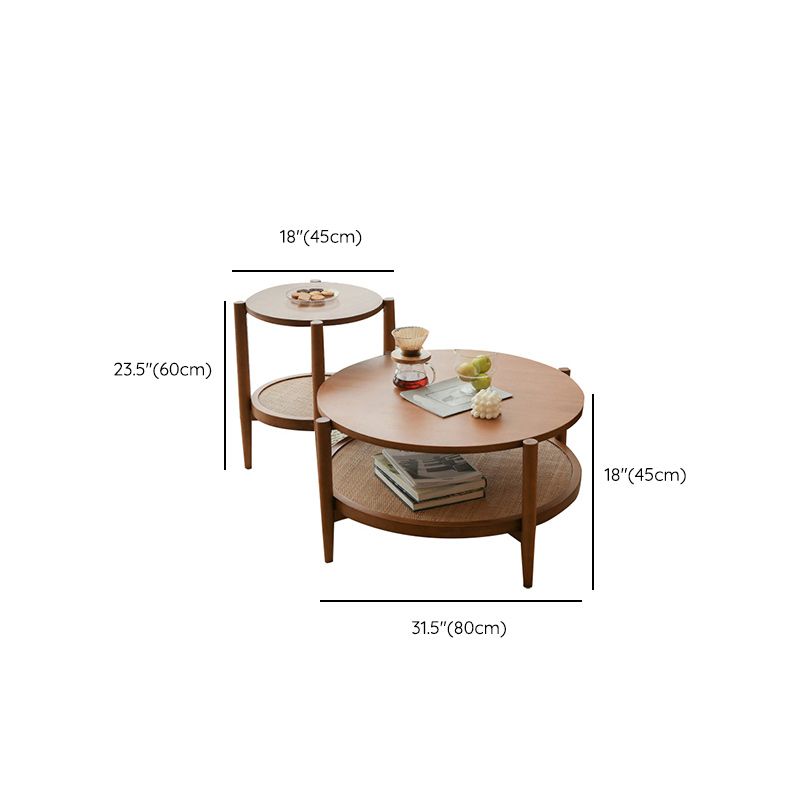 Tropical Round Cocktail Table Storage Solid Wood Coffee Cocktail Table