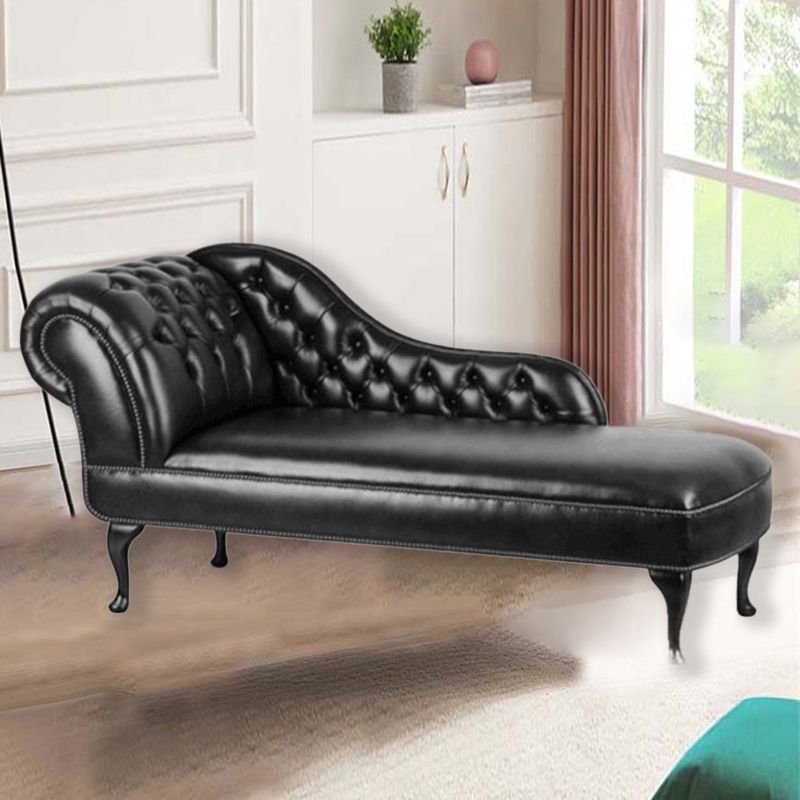 Traditional Upholstered Chaise Lounge Couch Leather Chaise Lounge Chair with Arms